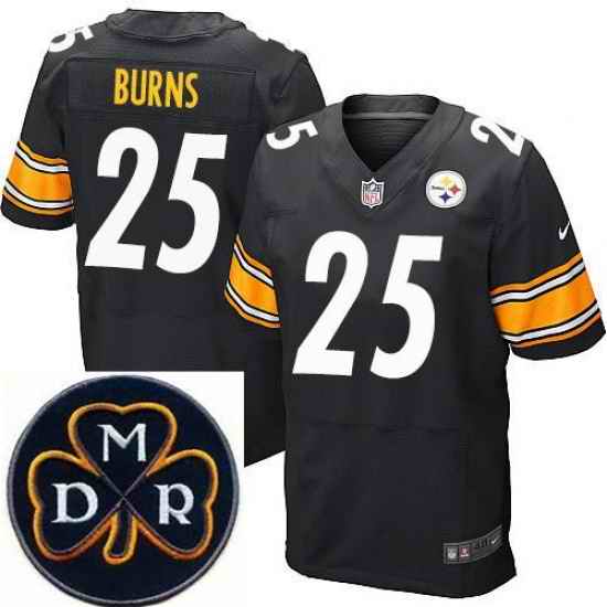 Men's Nike Pittsburgh Steelers #25 Artie Burns Black Team Color Stitched NFL Elite MDR Dan Rooney Patch Jersey